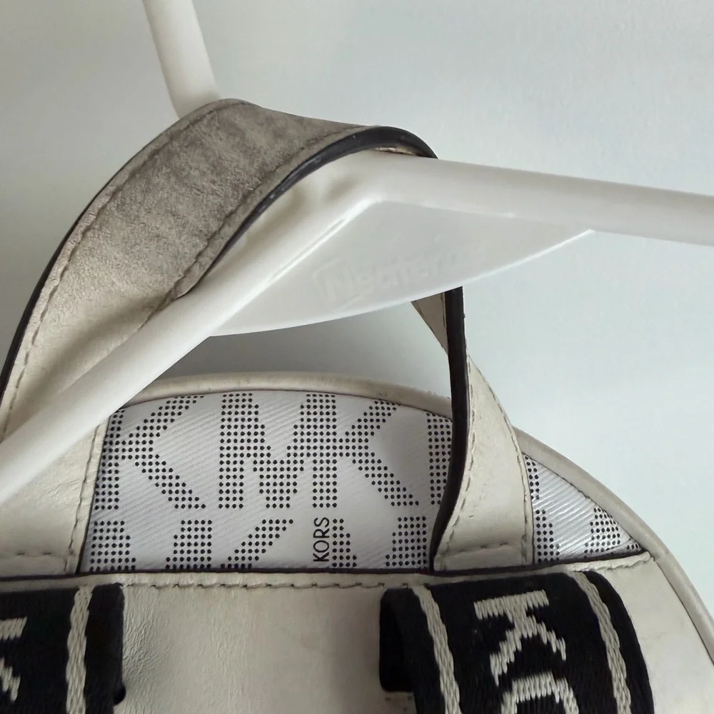 Michael Kors White MK Logo Mini Backpack with Silver Hardware